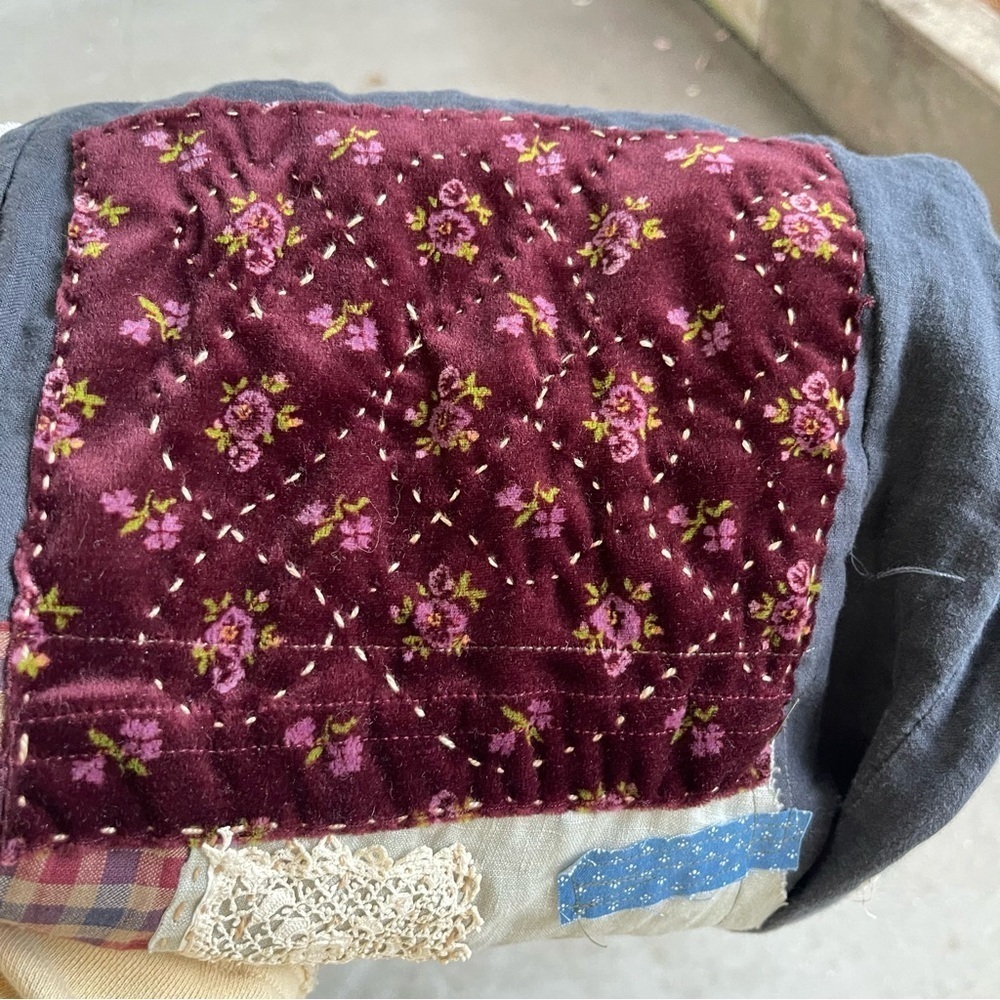 Upcycled MUJI hand stitched patchwork 100% Linen drawstring pants size Medium - Picture 9 of 10